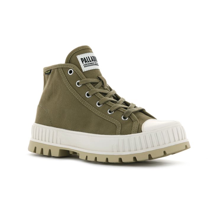 Palladium Pallashock Mid OG High Tops Women's Sneakers Olive | UK Q143-DRO